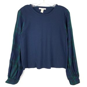 Seven Sisters blue green plaid sweatshirt